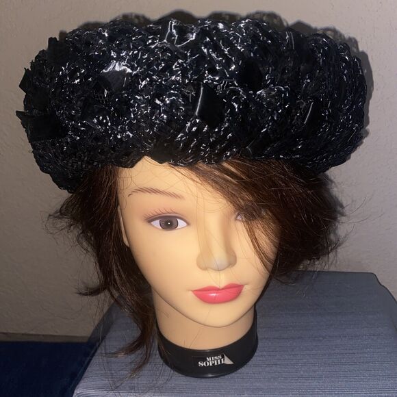 VINTAGE 50s/60s era Ladies HAT Black Mesh Ribbon UNION LABEL - Picture 10 of 10